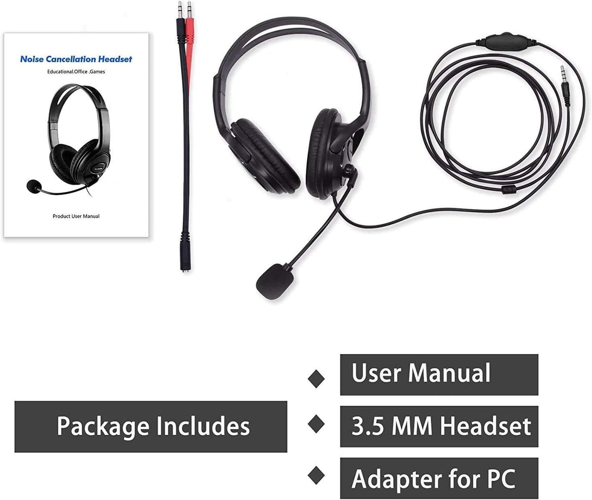 3.5Mm Computer Headset with Microphone, Comfort-Fit Office Computer Headphone with On-Line Volume Control, Over-The-Head Headset for Webinar Laptop Call Center Students Online Study (3.5Mm)