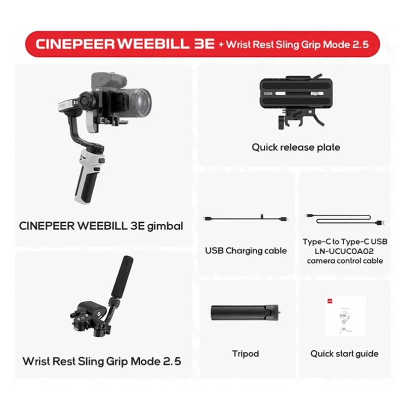 ZHIYUN Official CINEPEER WEEBILL 3E Camera Stabilizer Handheld Gimbal 3-Axis Cameras Gimbals for DSLR Mirrorless Cameras