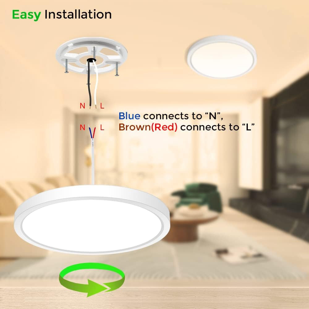 9Inch LED Flush Mount Ceiling Light Fixture, 18W [180W Equivalent] Warm White 2800K Ceiling Lights Fixture, 1800LM White Ceiling Lamp for Bedroom, Living Room, Kitchen, Office, Hallway