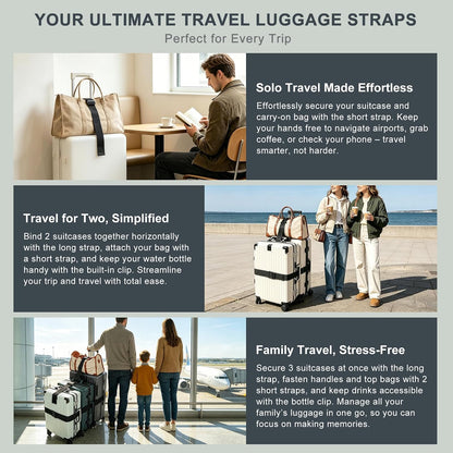 Luggage Straps for Suitcases 3 PCS, Adjustable Elastic Tick Rope