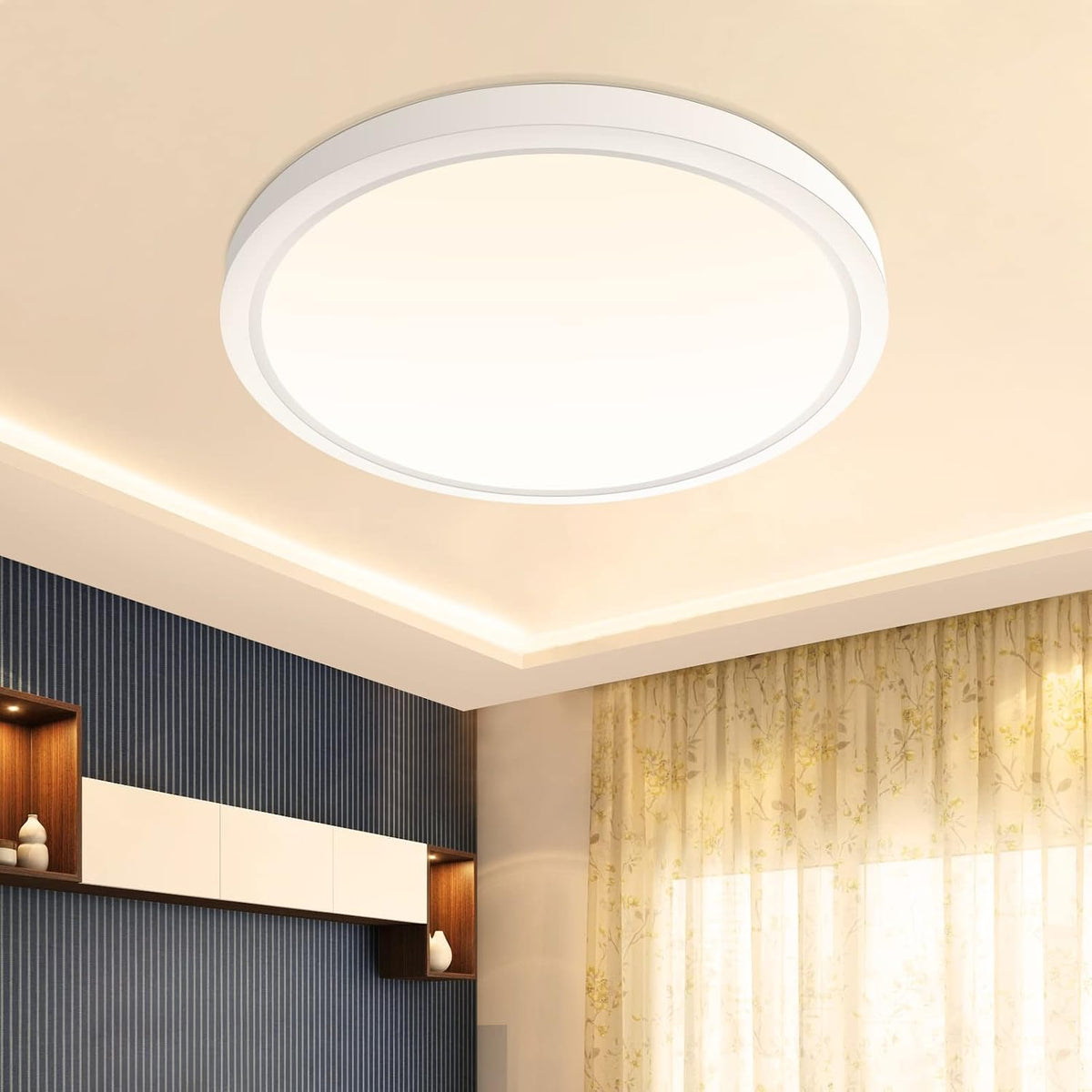 9Inch LED Flush Mount Ceiling Light Fixture, 18W [180W Equivalent] Warm White 2800K Ceiling Lights Fixture, 1800LM White Ceiling Lamp for Bedroom, Living Room, Kitchen, Office, Hallway