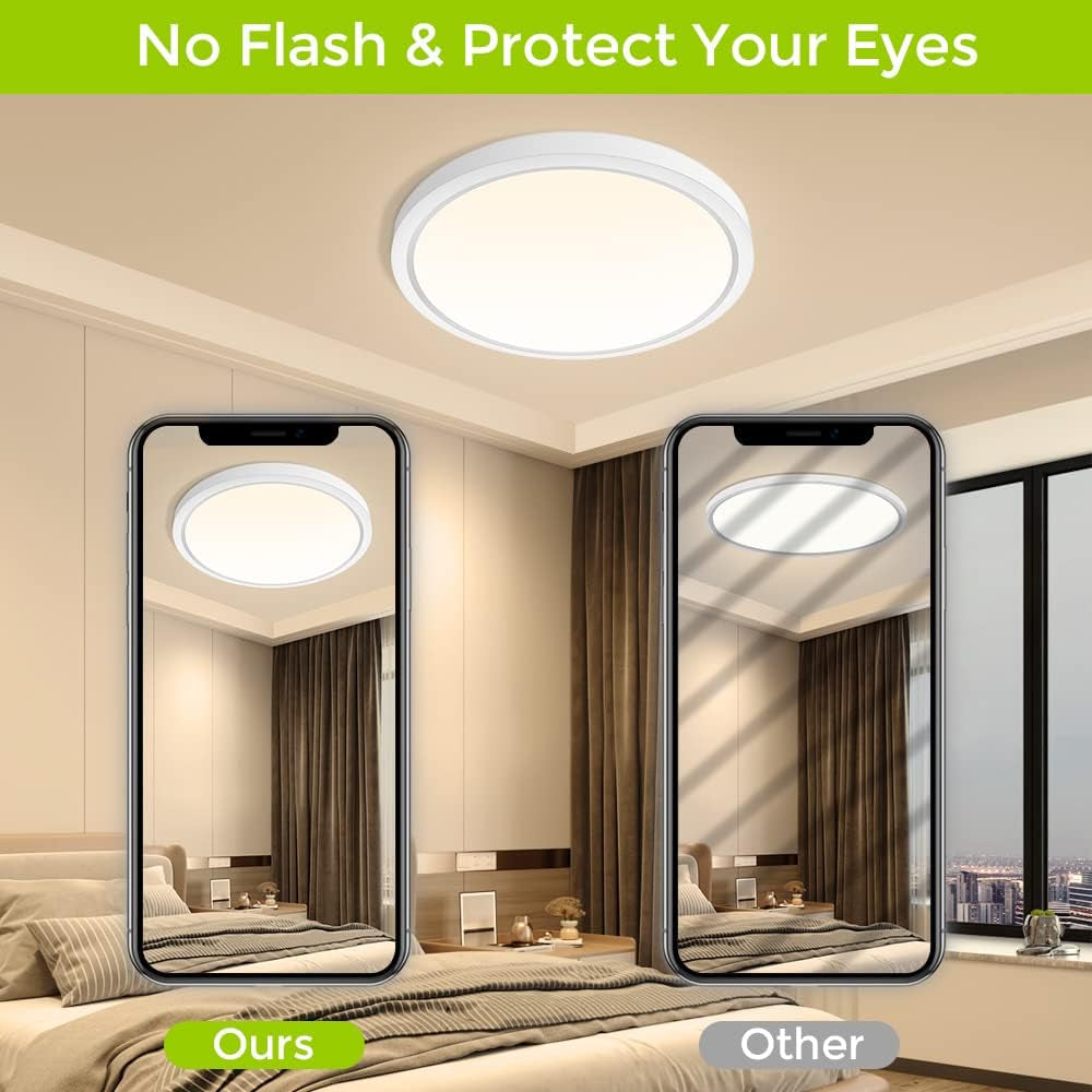 9Inch LED Flush Mount Ceiling Light Fixture, 18W [180W Equivalent] Warm White 2800K Ceiling Lights Fixture, 1800LM White Ceiling Lamp for Bedroom, Living Room, Kitchen, Office, Hallway