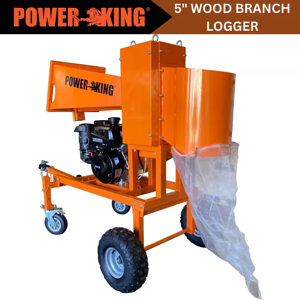 5 In. 14 HP Gas Powered Self-Feeding Commercial Chipper Shredder Wood Logger, Chops and Bags Firewood, Recoil Start