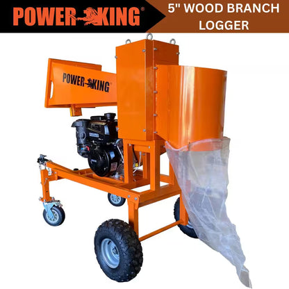 5 In. 14 HP Gas Powered Self-Feeding Commercial Chipper Shredder Wood Logger, Chops and Bags Firewood, Recoil Start