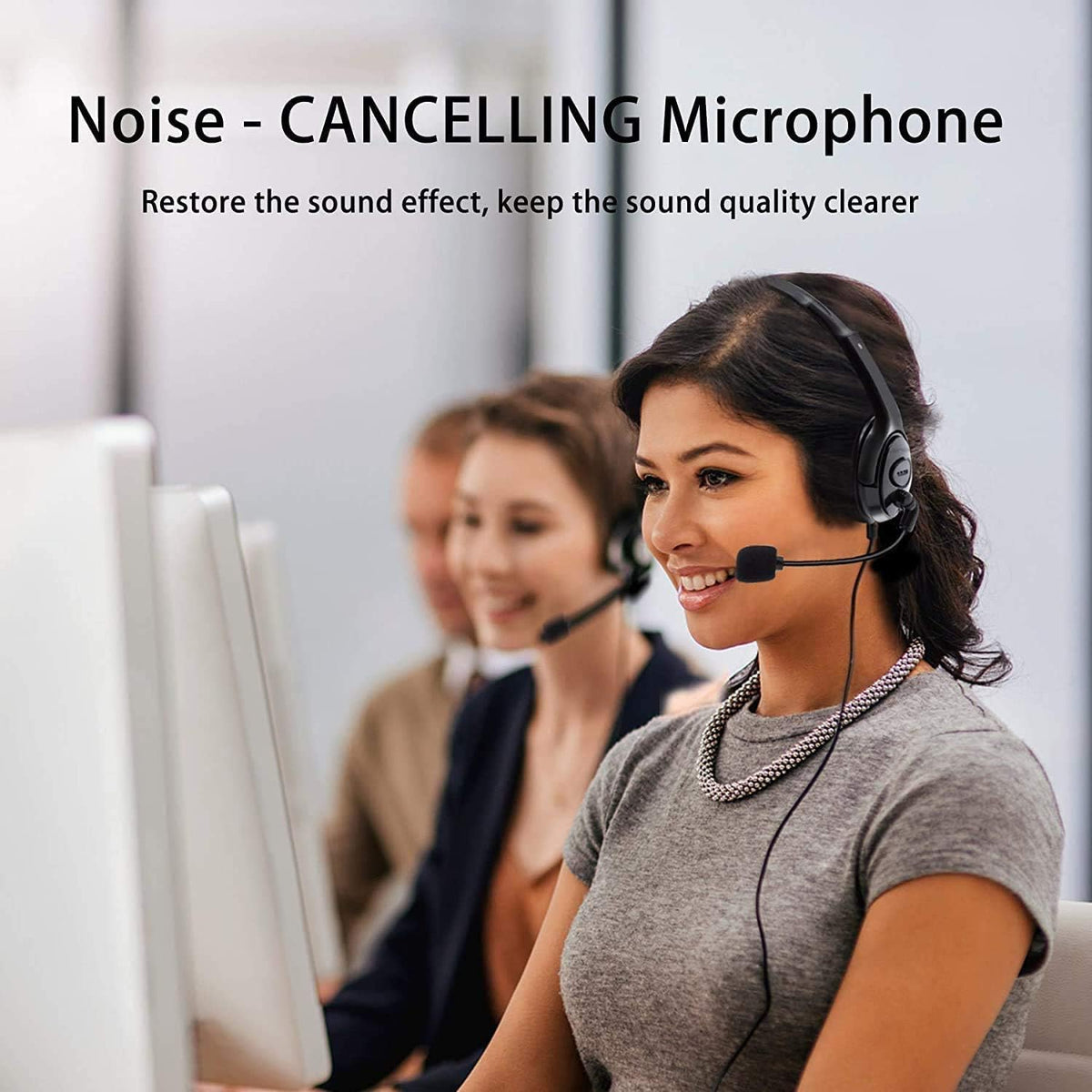 3.5Mm Computer Headset with Microphone, Comfort-Fit Office Computer Headphone with On-Line Volume Control, Over-The-Head Headset for Webinar Laptop Call Center Students Online Study (3.5Mm)