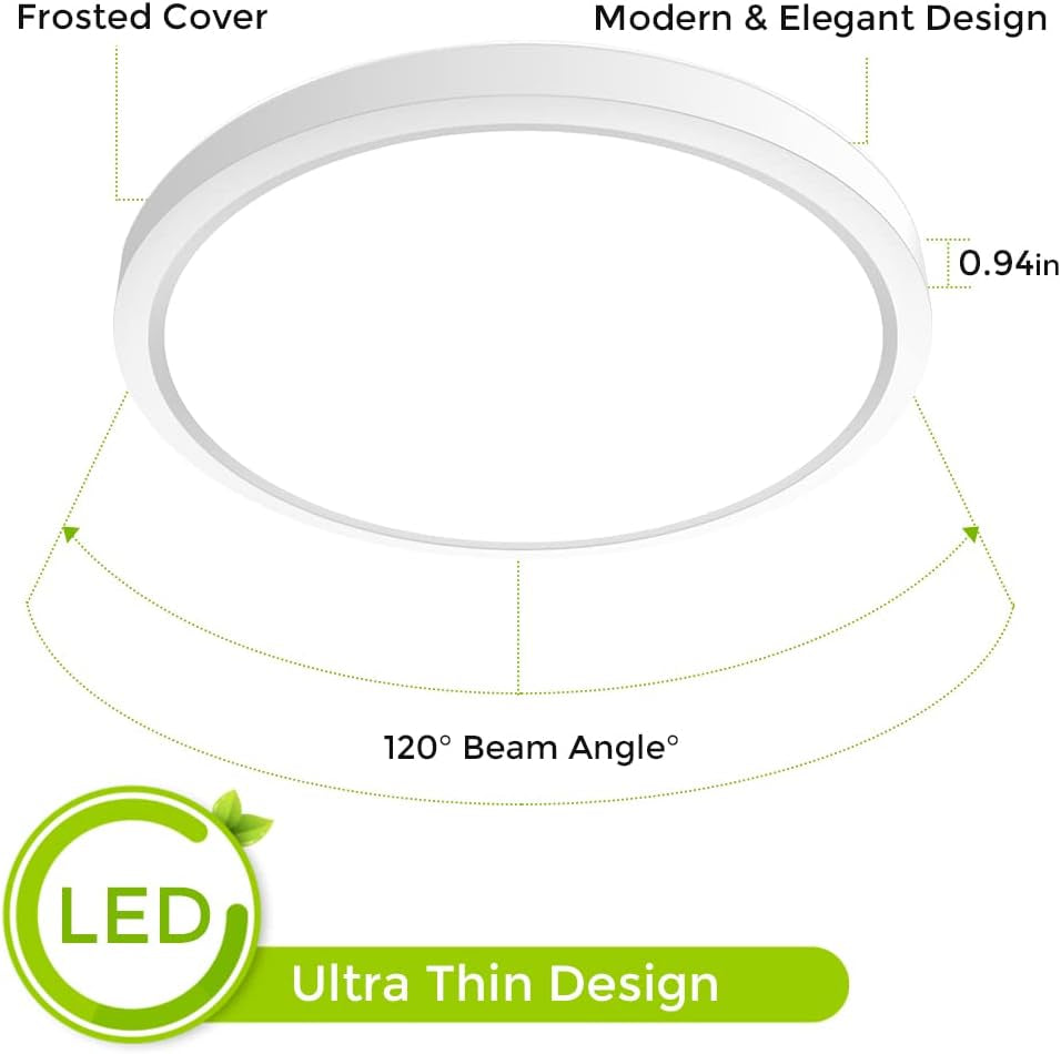 9Inch LED Flush Mount Ceiling Light Fixture, 18W [180W Equivalent] Warm White 2800K Ceiling Lights Fixture, 1800LM White Ceiling Lamp for Bedroom, Living Room, Kitchen, Office, Hallway