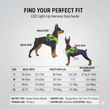 USB RECHARGEABLE Led Dog HARNESS ( Glow Flashing Light-Up Night Safety)