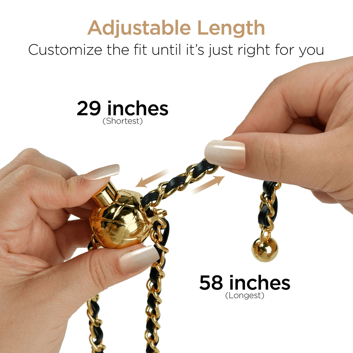 Hypergear Techcessories Gold Chain with Black Vegan Leather Universal Crossbody Phone Strap