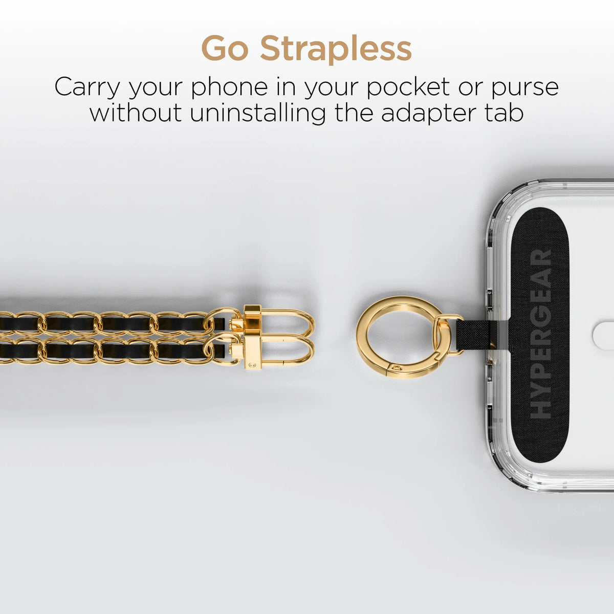 Hypergear Techcessories Gold Chain with Black Vegan Leather Universal Crossbody Phone Strap