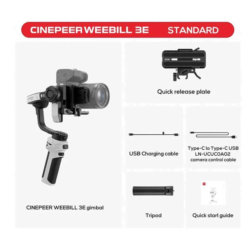 ZHIYUN Official CINEPEER WEEBILL 3E Camera Stabilizer Handheld Gimbal 3-Axis Cameras Gimbals for DSLR Mirrorless Cameras