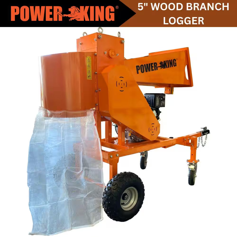 5 In. 14 HP Gas Powered Self-Feeding Commercial Chipper Shredder Wood Logger, Chops and Bags Firewood, Recoil Start