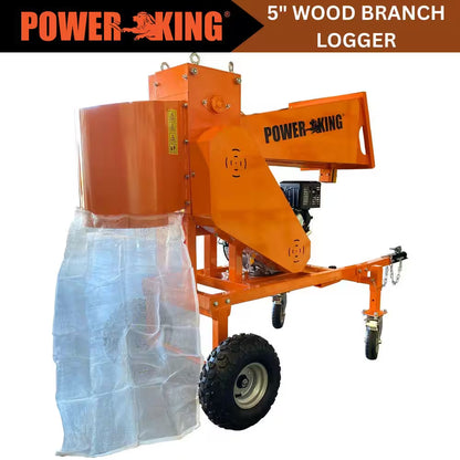 5 In. 14 HP Gas Powered Self-Feeding Commercial Chipper Shredder Wood Logger, Chops and Bags Firewood, Recoil Start