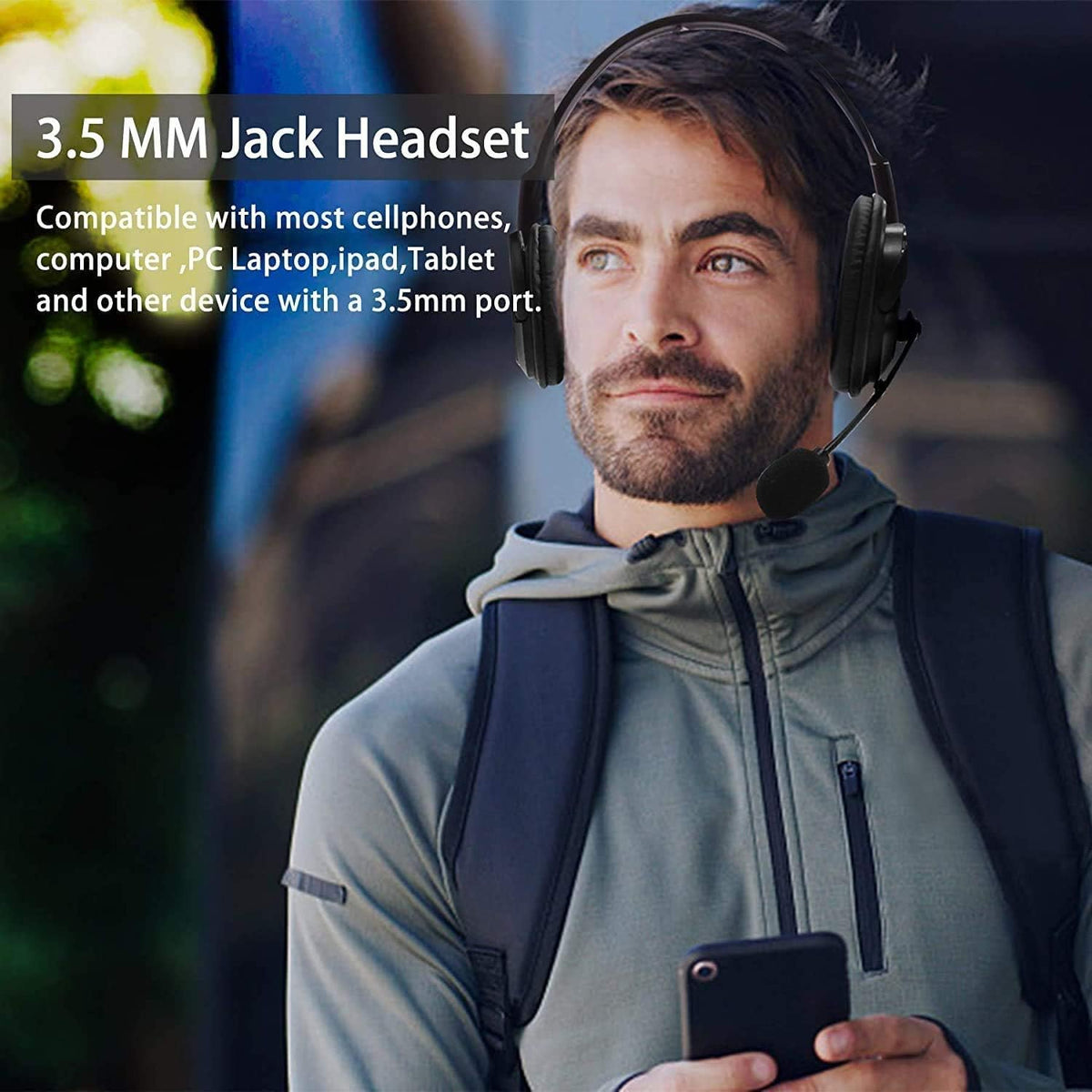 3.5Mm Computer Headset with Microphone, Comfort-Fit Office Computer Headphone with On-Line Volume Control, Over-The-Head Headset for Webinar Laptop Call Center Students Online Study (3.5Mm)