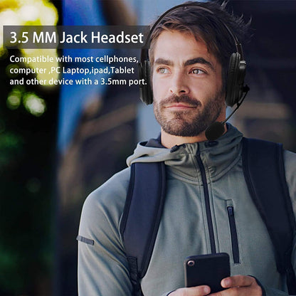 3.5Mm Computer Headset with Microphone, Comfort-Fit Office Computer Headphone with On-Line Volume Control, Over-The-Head Headset for Webinar Laptop Call Center Students Online Study (3.5Mm)
