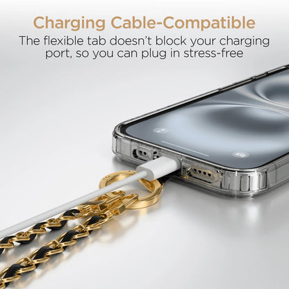 Hypergear Techcessories Gold Chain with Black Vegan Leather Universal Crossbody Phone Strap
