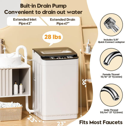 Portable Washer and Dryer Combo Set, 28 Lbs Fully Automatic Washing Machine, 1.5 Cuft Portable Dryers, Compact Washer and Dryer for Apartment, RV, Dorm