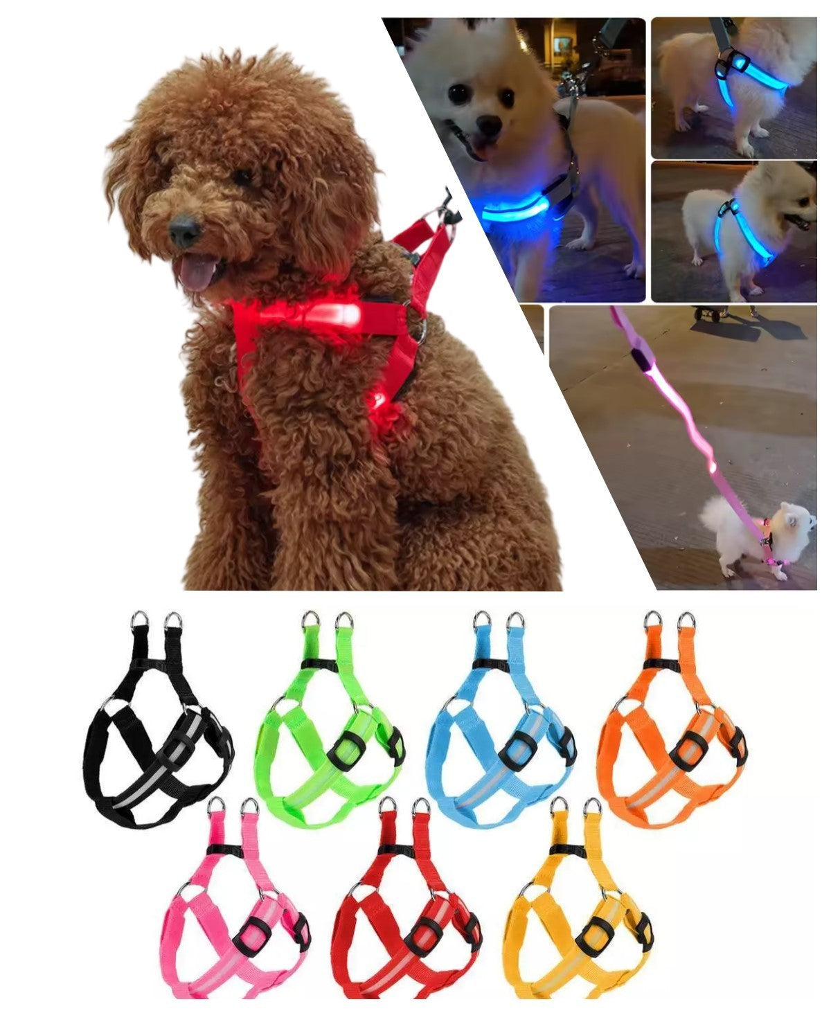 USB RECHARGEABLE Led Dog HARNESS ( Glow Flashing Light-Up Night Safety)