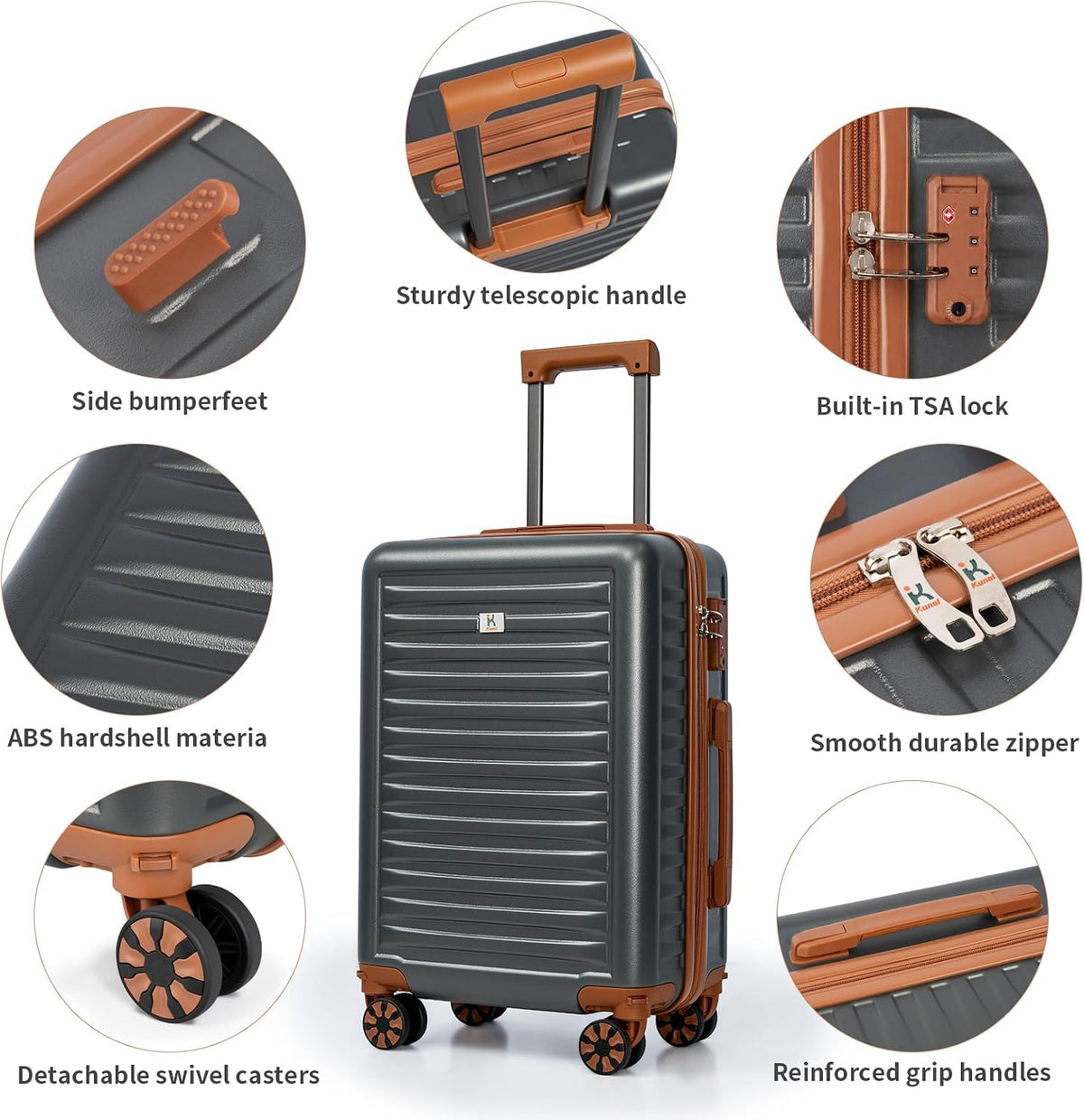 Luggage Sets 5 Pcs Suitcases with Wheels, 20/24/28Inch, Gray