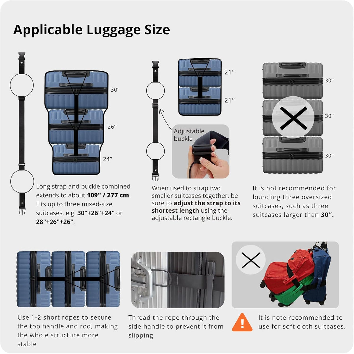 Luggage Straps for Suitcases Adjustable TSA Approved Suitcase Connector