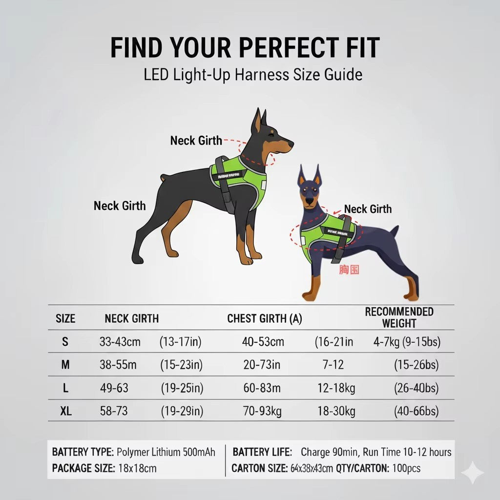 USB RECHARGEABLE Led Dog HARNESS ( Glow Flashing Light-Up Night Safety)