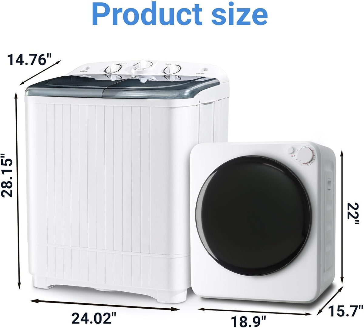 1.8 Cu.Ft Portable Clothes Dryer and 22Lbs Washing Machine Set