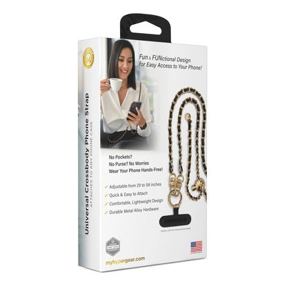 Hypergear Techcessories Gold Chain with Black Vegan Leather Universal Crossbody Phone Strap