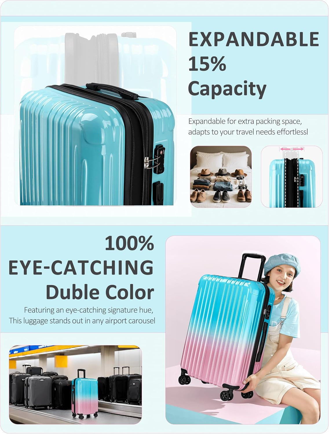 Expandable Carry on Luggage Suitcase with Wheels