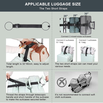 Luggage Straps for Suitcases 3 PCS, Adjustable Elastic Tick Rope
