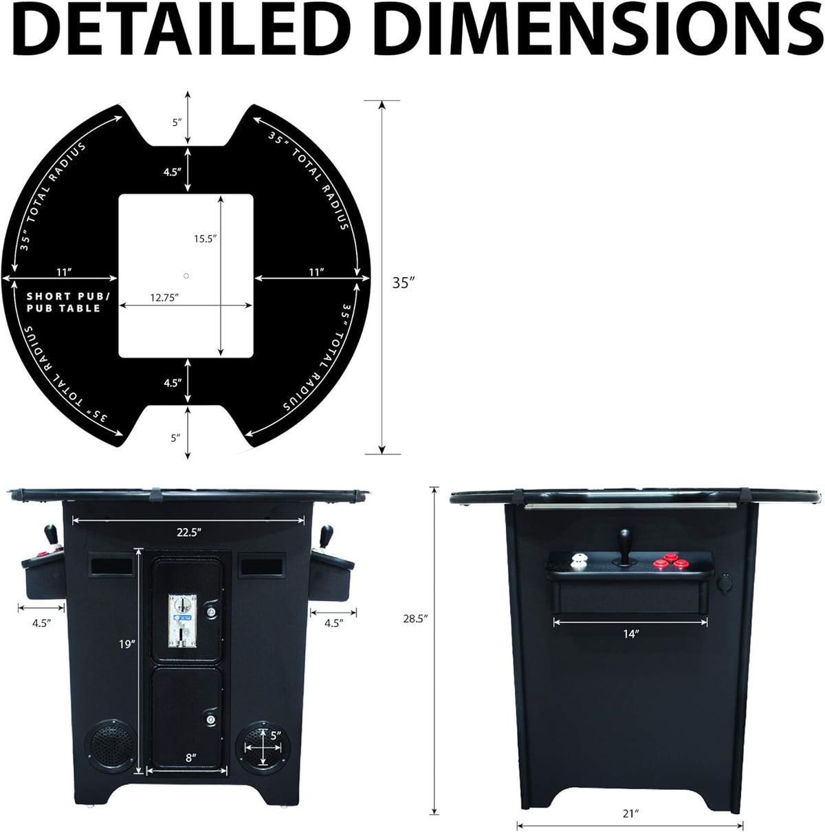 Arcades Full Size Commercial Cocktail Machine | 2 Player | 60 Games | 22" LCD Screen | round Glass Top | 2 Sanwa Joysticks | 2 Stools Included | 3 Year Warranty