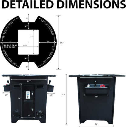 Arcades Full Size Commercial Cocktail Machine | 2 Player | 60 Games | 22" LCD Screen | round Glass Top | 2 Sanwa Joysticks | 2 Stools Included | 3 Year Warranty