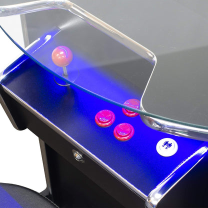 Arcades Full Size Commercial Cocktail Machine | 2 Player | 60 Games | 22" LCD Screen | round Glass Top | 2 Sanwa Joysticks | 2 Stools Included | 3 Year Warranty