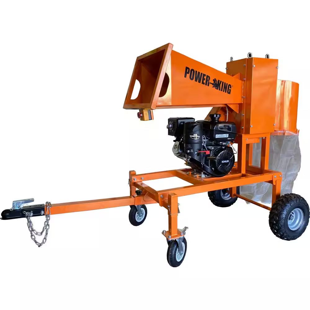 5 In. 14 HP Gas Powered Self-Feeding Commercial Chipper Shredder Wood Logger, Chops and Bags Firewood, Recoil Start