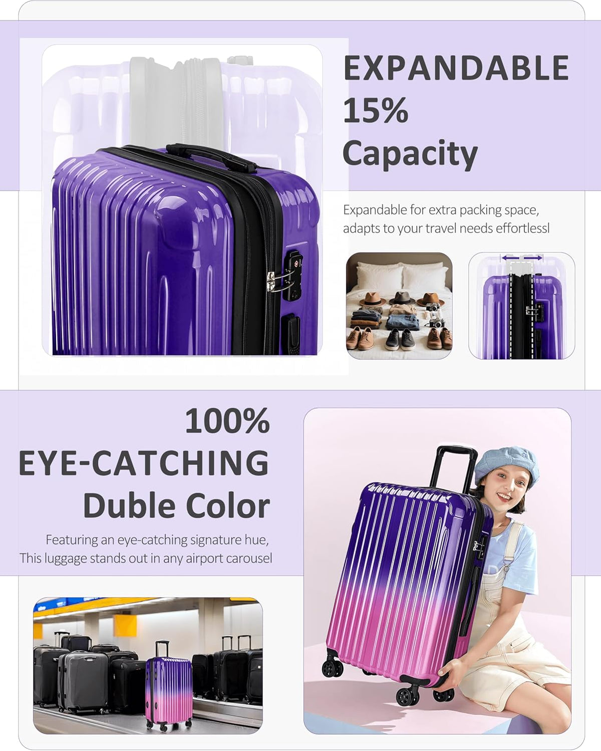 Expandable Carry on Luggage Suitcase with Wheels