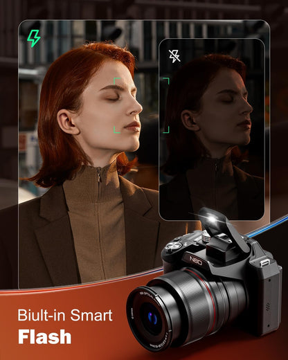 NBD 8K Digital Cameras for Photography,64Mp Vlogging Cameras for Youtube,16X Optical Zoom Travel Point and Shoot Digital Cameras Fotograficas with 180°Flip Screen,2 Batteries,64Gb Card (Black)