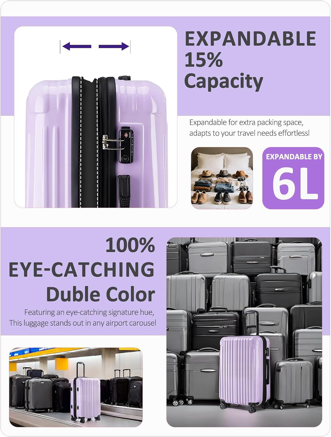 Expandable Carry on Luggage Suitcase with Wheels