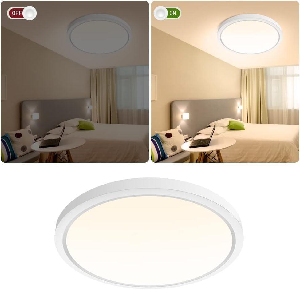 9Inch LED Flush Mount Ceiling Light Fixture, 18W [180W Equivalent] Warm White 2800K Ceiling Lights Fixture, 1800LM White Ceiling Lamp for Bedroom, Living Room, Kitchen, Office, Hallway