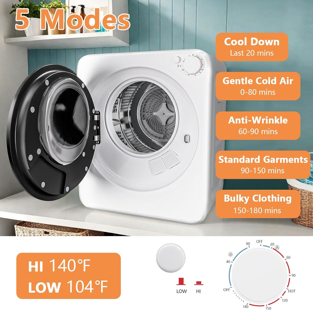 1.8 Cu.Ft Portable Clothes Dryer and 22Lbs Washing Machine Set
