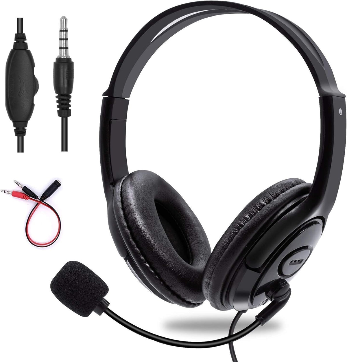 3.5Mm Computer Headset with Microphone, Comfort-Fit Office Computer Headphone with On-Line Volume Control, Over-The-Head Headset for Webinar Laptop Call Center Students Online Study (3.5Mm)
