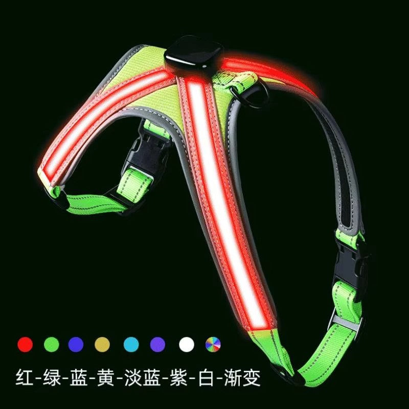 USB RECHARGEABLE Led Dog HARNESS ( Glow Flashing Light-Up Night Safety)